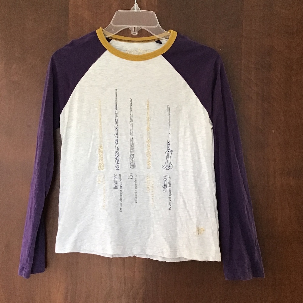 Mini Boden Harry Potter Purple Sleeve Raglan Long Sleeve Tee with Yellow Trim